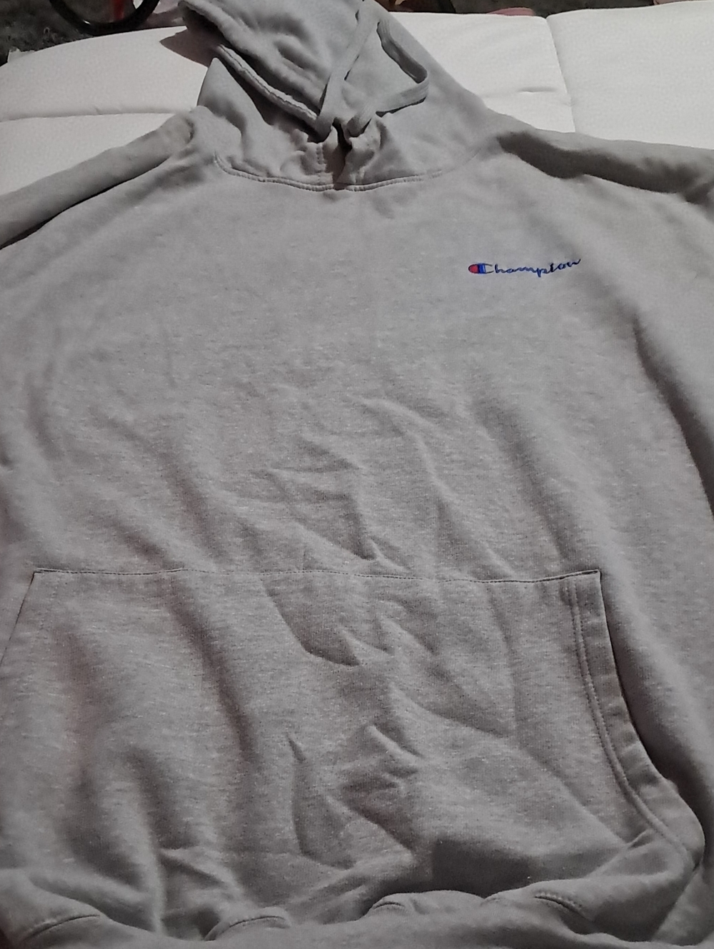 Champion Light Gray Pullover Hoodie with Script Logo
